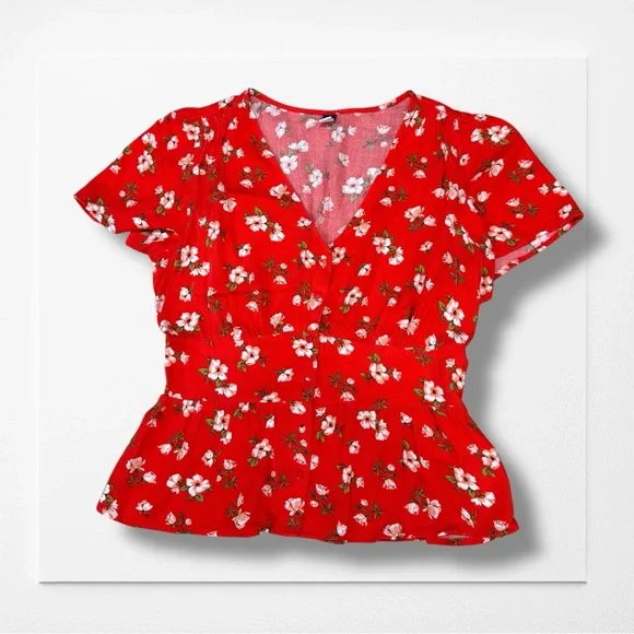 Vibrant Floral Red Women's Top, Size Large Tall - Picture 1 of 4